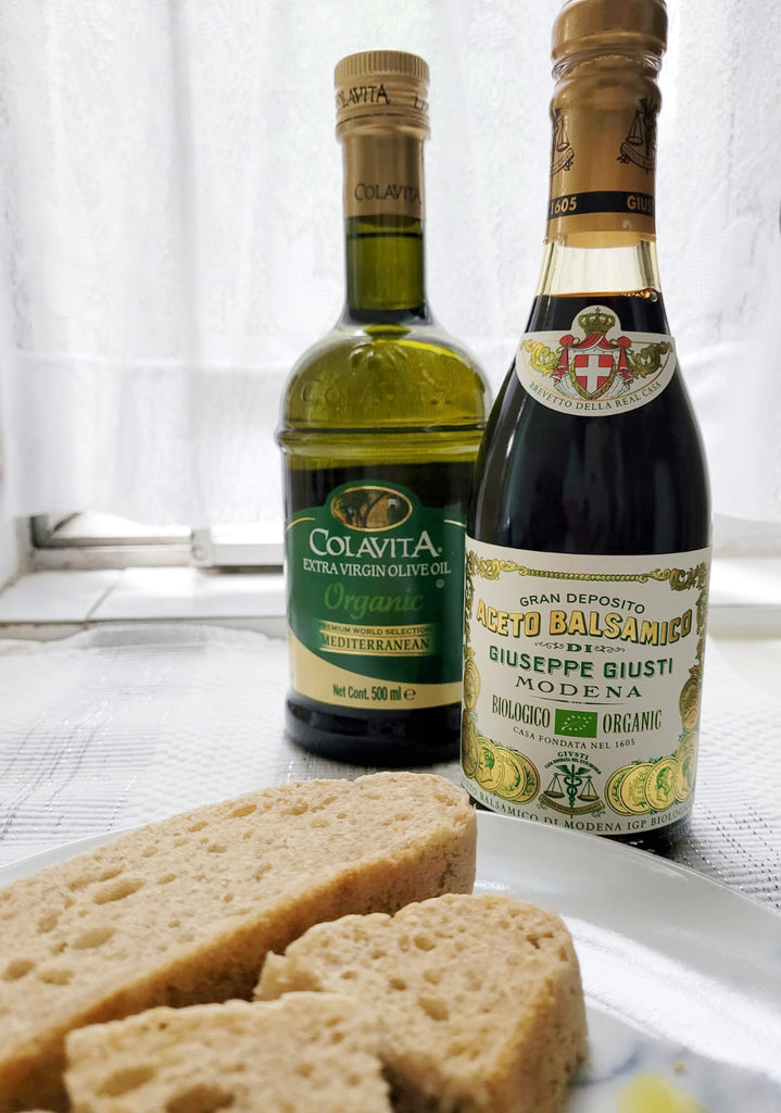 nutrialley gluten-free focaccia with colavita olive oil giusti balsamic vinegar