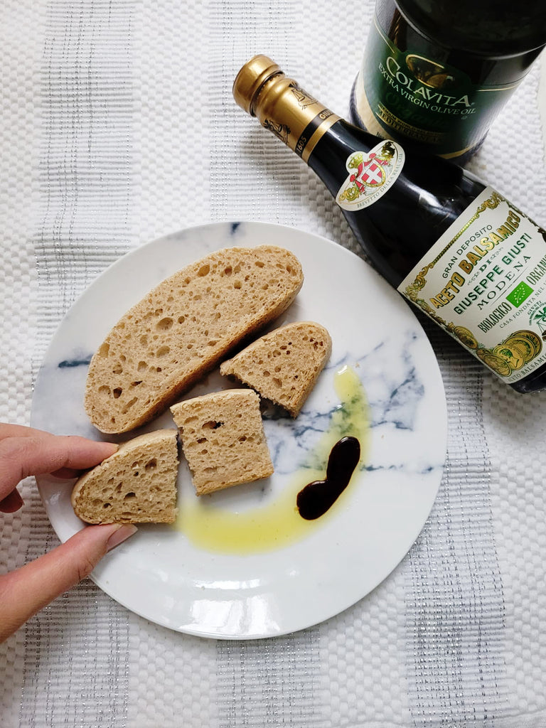 nutrialley gluten-free vegan focaccia with olive oil balsamic vinegar